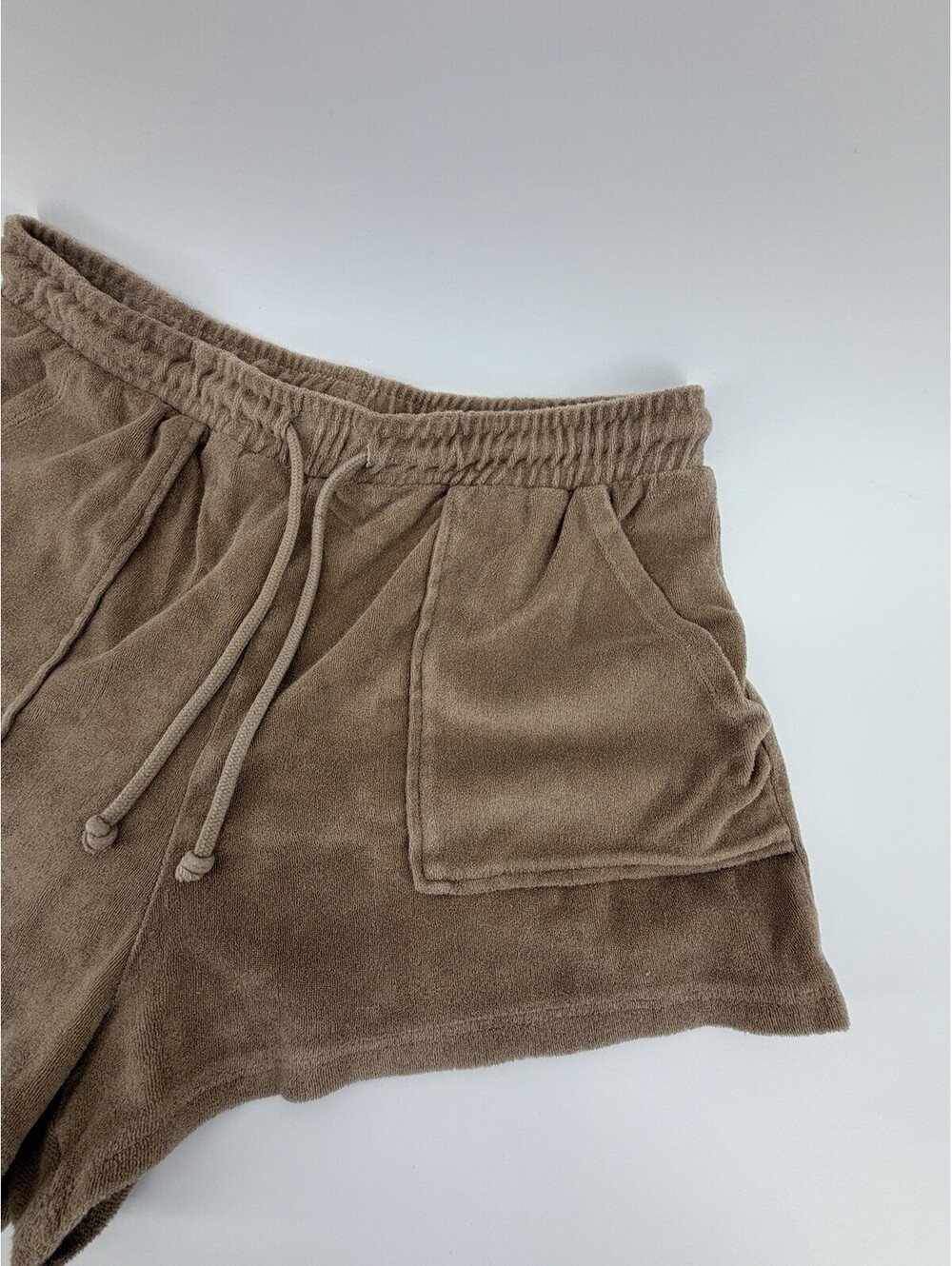 ZARA Women’s Brown Terry Sweat Shorts Size M Elastic Waist Drawstring Pockets - Picture 3 of 7